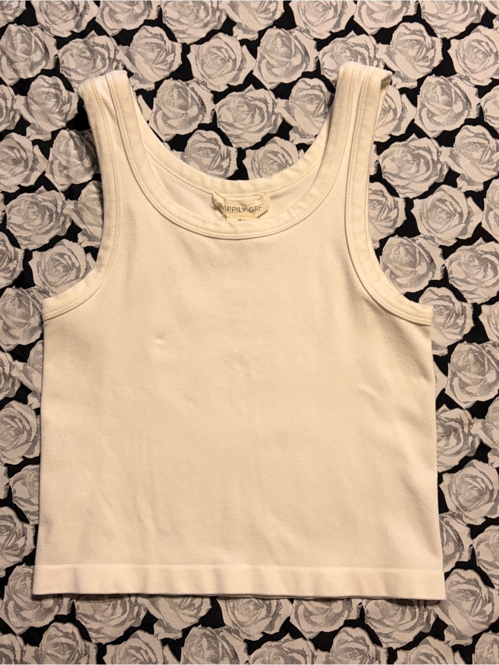 White Cropped Tank Top Scoop Neck Wide Strap Knit Solid L Women’s Large